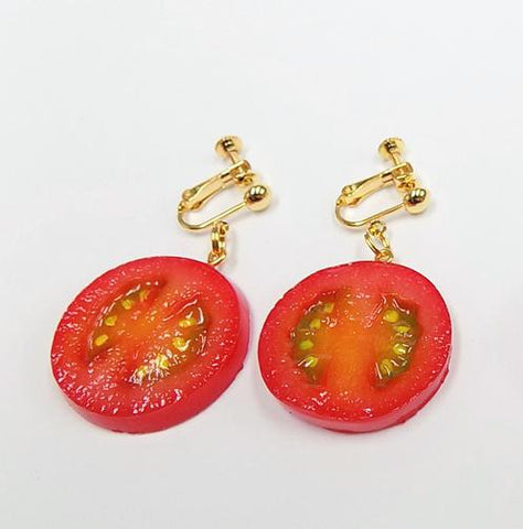 Cherry Tomato Slice Clip-On Earrings