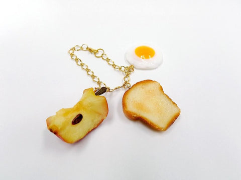 Half-Eaten Apple, Bread Slice (small) & Sunny-Side Up Egg (small) Bag Charm