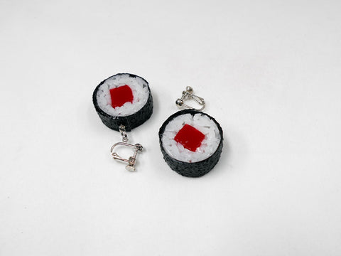 Tuna Roll Sushi (round) Clip-On Earrings