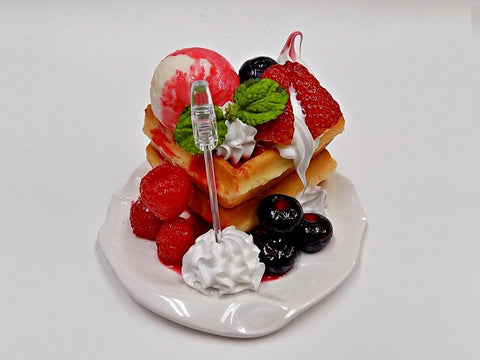 Waffles Topped with Berries, Ice Cream & Whipped Cream Small Size Replica
